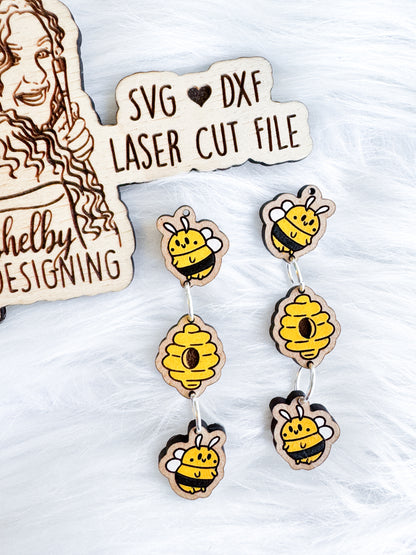 Bumblebee 3 Piece Dangle Earrings SVG DXF Digital File