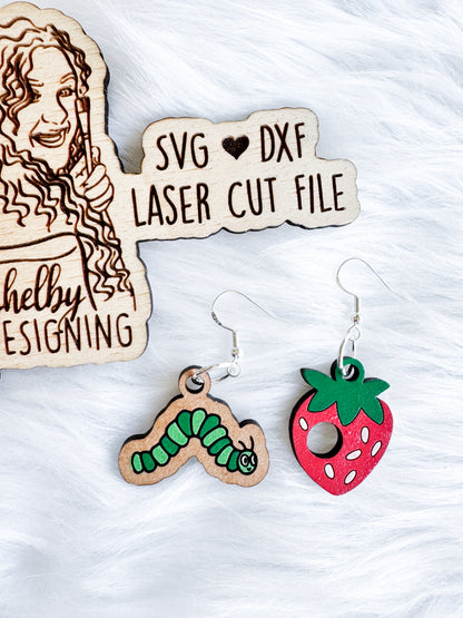 Caterpillar & Strawberry Dangle Earring SVG DXF Digital File