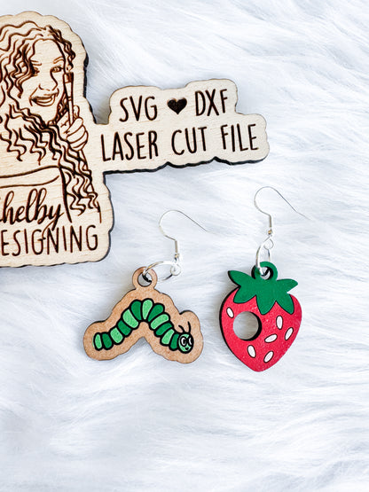 Caterpillar & Strawberry Dangle Earring SVG DXF Digital File