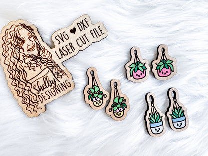 Hanging Plant Pot Dangle Earrings Trio SVG DXF Digital File