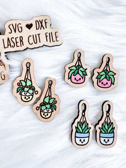 Hanging Plant Pot Dangle Earrings Trio SVG DXF Digital File