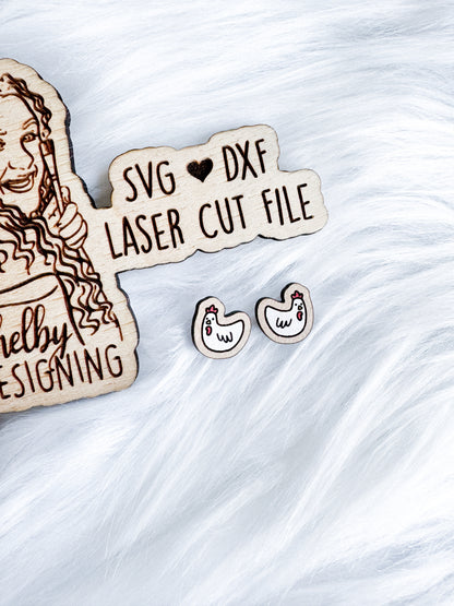 Chicken Stud Earrings SVG DXF Digital File