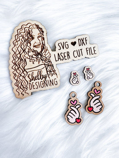 Finger Heart Stud/Dangle Combo SVG DXF Digital File