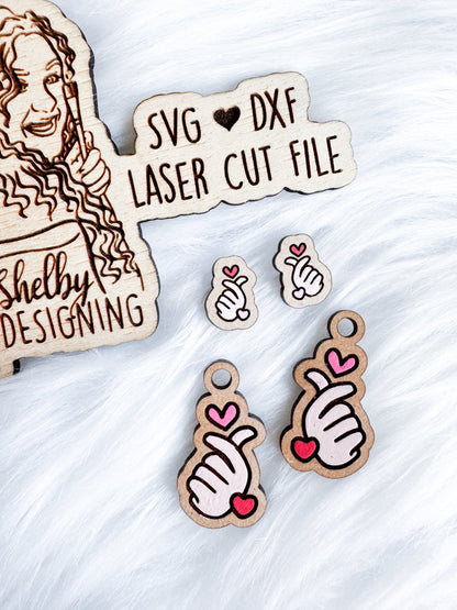 Finger Heart Stud/Dangle Combo SVG DXF Digital File