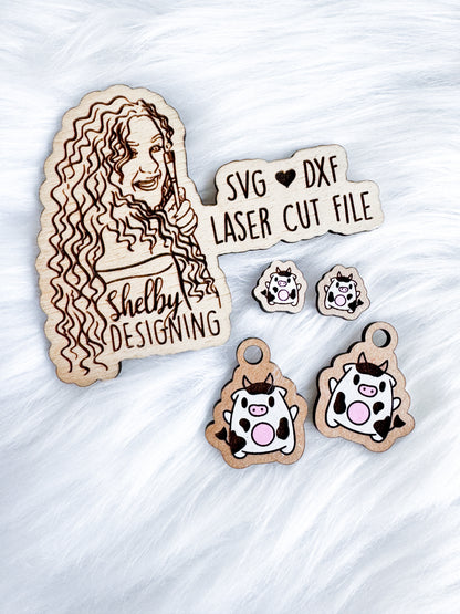 Cute Cow Stud/Dangle Combo Earrings SVG DXF Digital File
