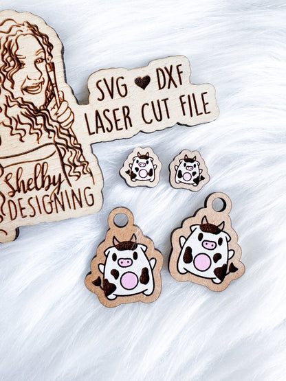 Cute Cow Stud/Dangle Combo Earrings SVG DXF Digital File