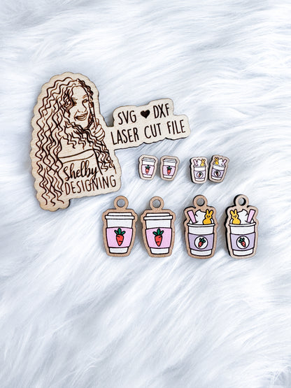 Cute Bunny Coffee Cup Stud & Dangle Combo Duo SVG DXF Digital File