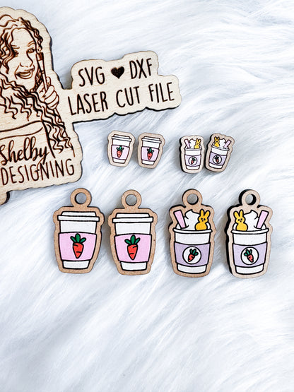 Cute Bunny Coffee Cup Stud & Dangle Combo Duo SVG DXF Digital File