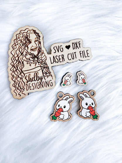 Carrot Munching Bunny Stud & Dangle Combo SVG DXF Digital File
