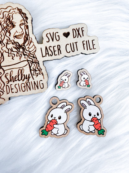 Carrot Munching Bunny Stud & Dangle Combo SVG DXF Digital File