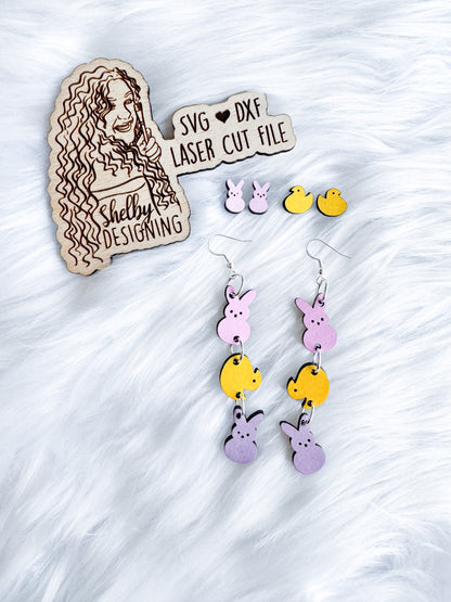 Bunny Chick Peeps 3 Piece Dangle & Stud set SVG DXF Digital File