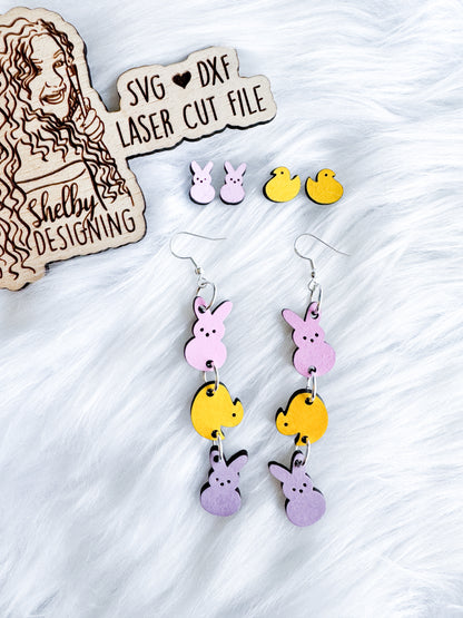 Bunny Chick Peeps 3 Piece Dangle & Stud set SVG DXF Digital File