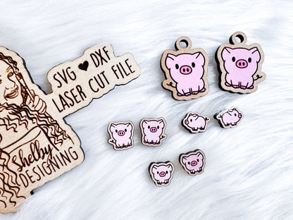 Lil Piggies Stud AND Dangle Combo Trio SVG DXF Digital File