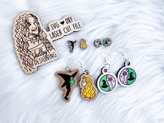 Wicked Inspired Stud AND Dangle Earrings Duo SVG DXF Digital File