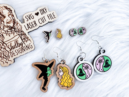 Wicked Inspired Stud AND Dangle Earrings Duo SVG DXF Digital File