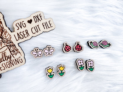 Spring Critters Stud Earrings Set SVG DXF Digital File