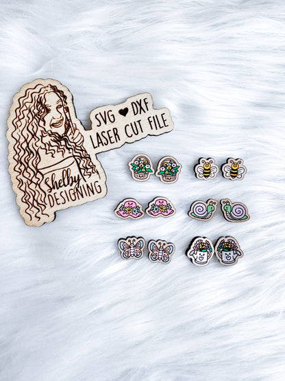 Kawaii Spring Time Stud Earrings Bundle SVG DXF Digital File