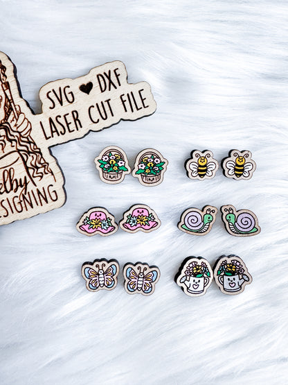 Kawaii Spring Time Stud Earrings Bundle SVG DXF Digital File