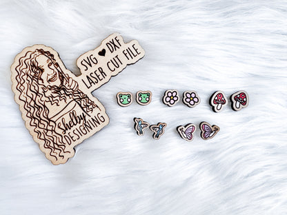 Cute Spring Frog Stud Earrings Set SVG DXF Digital File