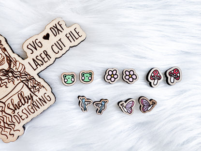 Cute Spring Frog Stud Earrings Set SVG DXF Digital File