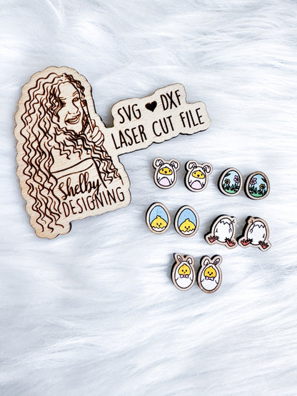 Bunny Chick Easter Egg Stud Earrings Set SVG DXF Digital File