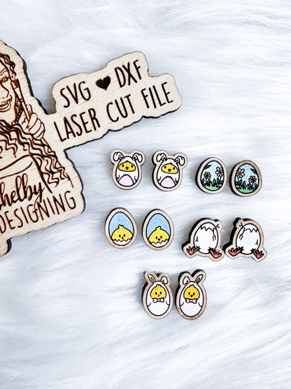 Bunny Chick Easter Egg Stud Earrings Set SVG DXF Digital File