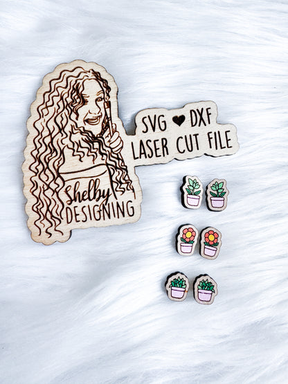 Plant Flower Pot Stud Earrings Trio SVG DXF Digital File