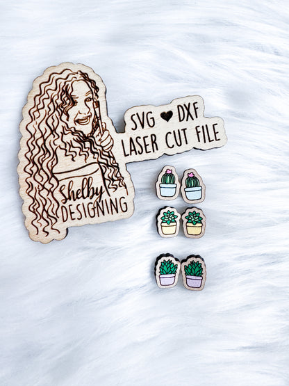 Succulent Pots Stud Earrings Trio SVG DXF Digital File