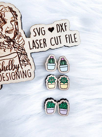 Succulent Pots Stud Earrings Trio SVG DXF Digital File