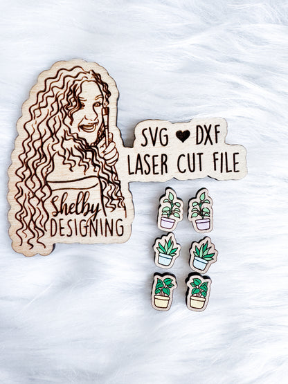 Plant Pots Stud Earrings Trio SVG DXF Digital File