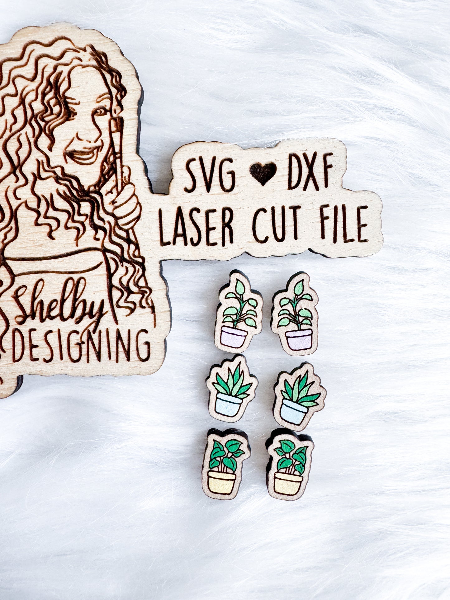 Plant Pots Stud Earrings Trio SVG DXF Digital File