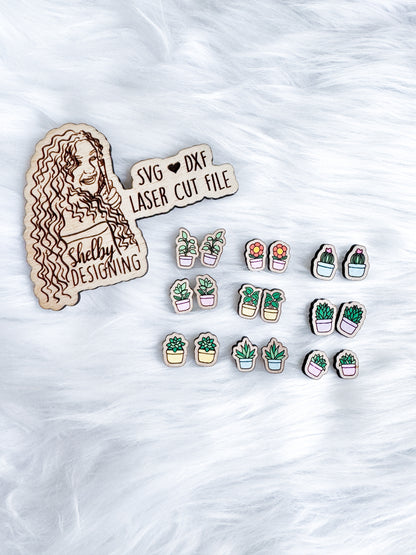 Plant Lady Stud Earrings Bundle SVG DXF Digital File