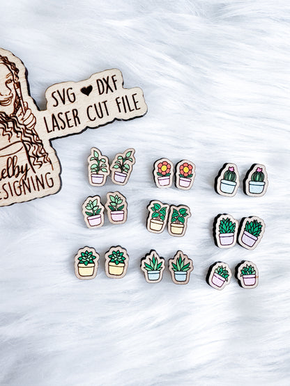 Plant Lady Stud Earrings Bundle SVG DXF Digital File
