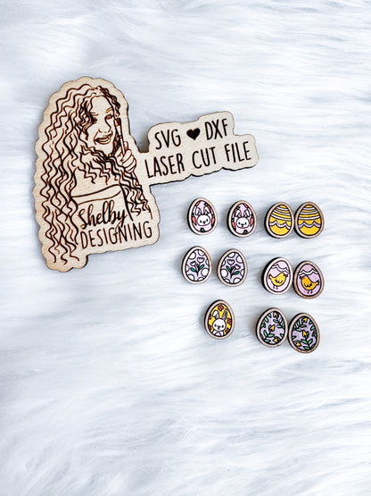 Floral Bunny Easter Egg Stud Earrings Bundle SVG DXF Digital File