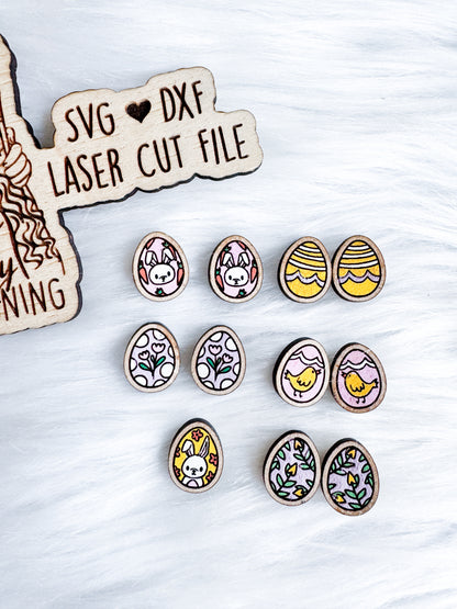 Floral Bunny Easter Egg Stud Earrings Bundle SVG DXF Digital File