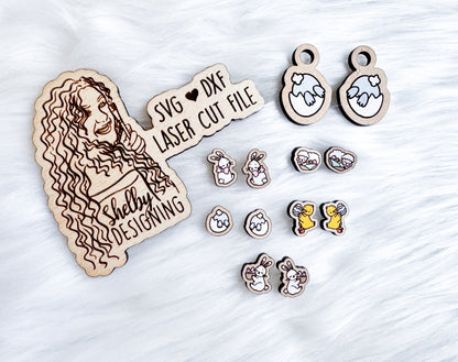 Easter Bunny Chick Sheep Stud AND Dangle Earrings Set SVG DXF Digital File