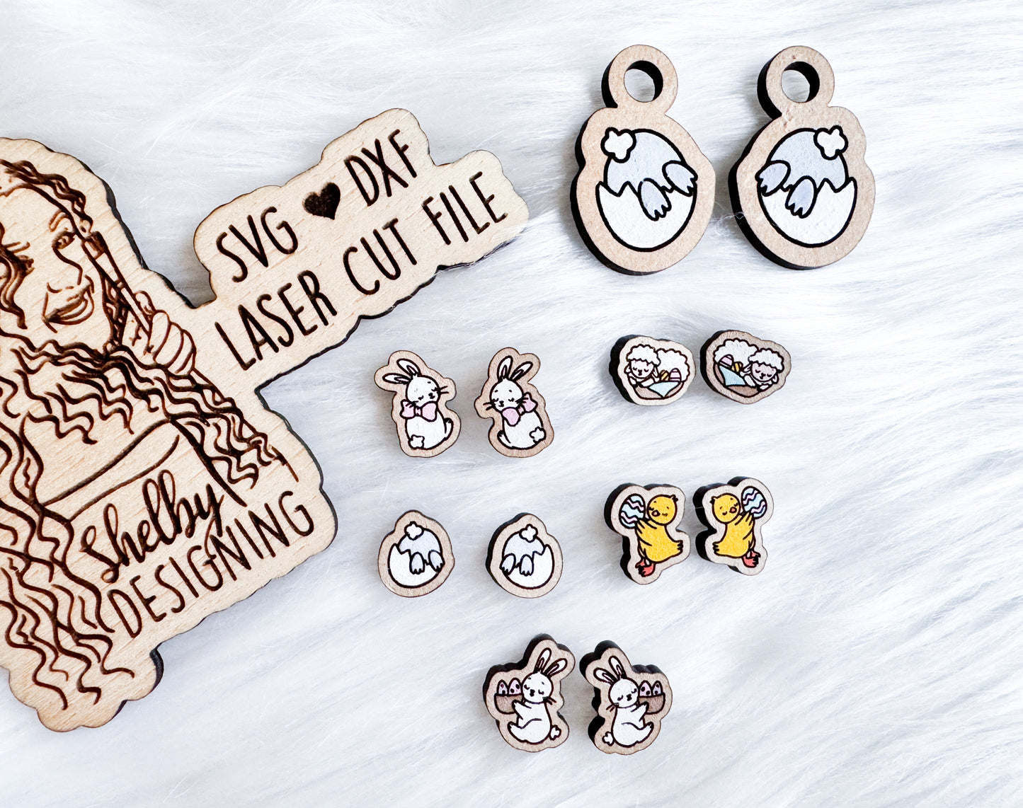 Easter Bunny Chick Sheep Stud AND Dangle Earrings Set SVG DXF Digital File