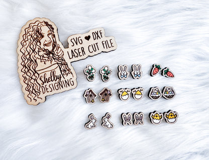 Easter Cute Stud Earrings Bundle SVG DXF Digital File