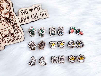 Easter Cute Stud Earrings Bundle SVG DXF Digital File