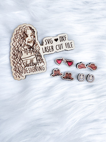 Western Cowboy Stud Earrings SVG DXF Digital File