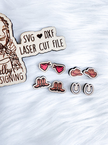 Western Cowboy Stud Earrings SVG DXF Digital File