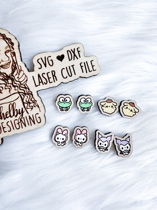 Kawaii Hello Kitty & Friends Stud Earrings Set SVG DXF Digital File