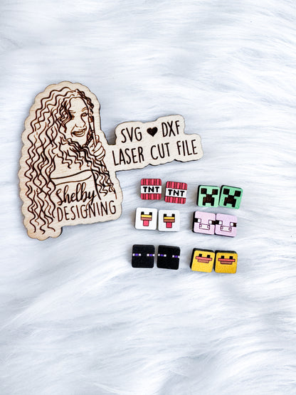 Minecraft Inspired Square Stud Earring Bundle SVG DXF Digital File