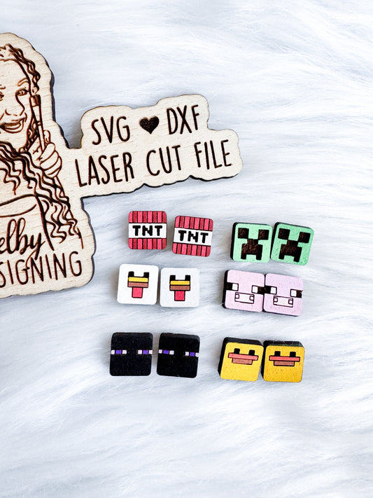 Minecraft Inspired Square Stud Earring Bundle SVG DXF Digital File