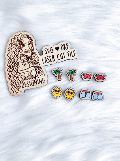 Cute Summer Beach Stud Earring Set SVG DXF Digital File