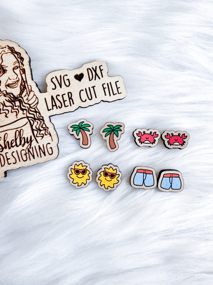 Cute Summer Beach Stud Earring Set SVG DXF Digital File
