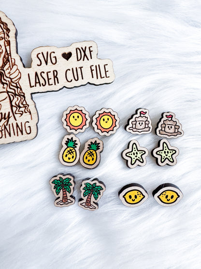 Kawaii Beach Summer Stud Earring Bundle SVG DXF Digital File