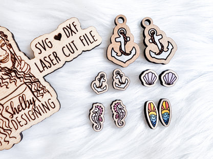Beach Ocean Stud AND Dangle Earring Set SVG DXF Digital File