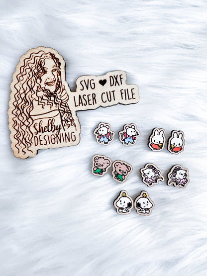 Chibi Book Characters Stud Earring Set SVG DXF Digital File