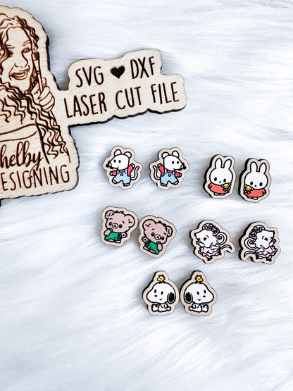 Chibi Book Characters Stud Earring Set SVG DXF Digital File